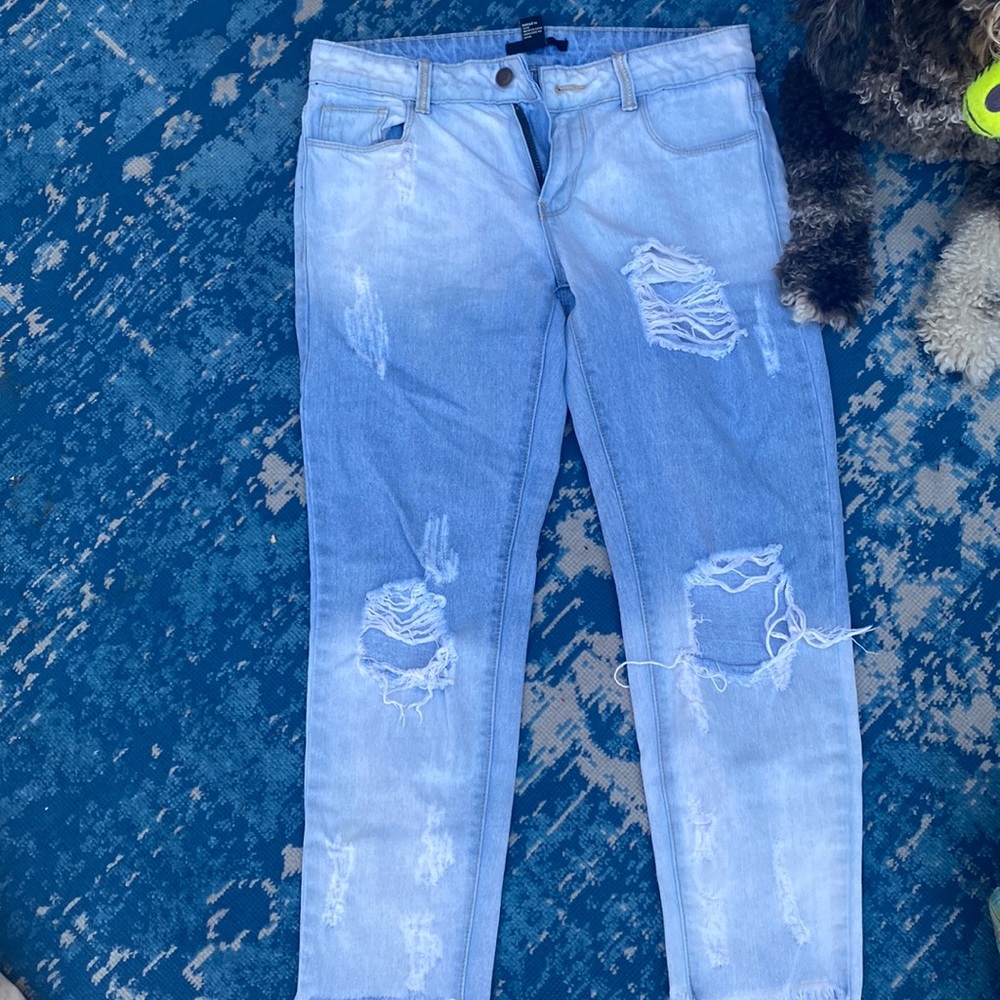 Forever 21 Ombré dentin jeans, frayed ankle design, heavily distressed